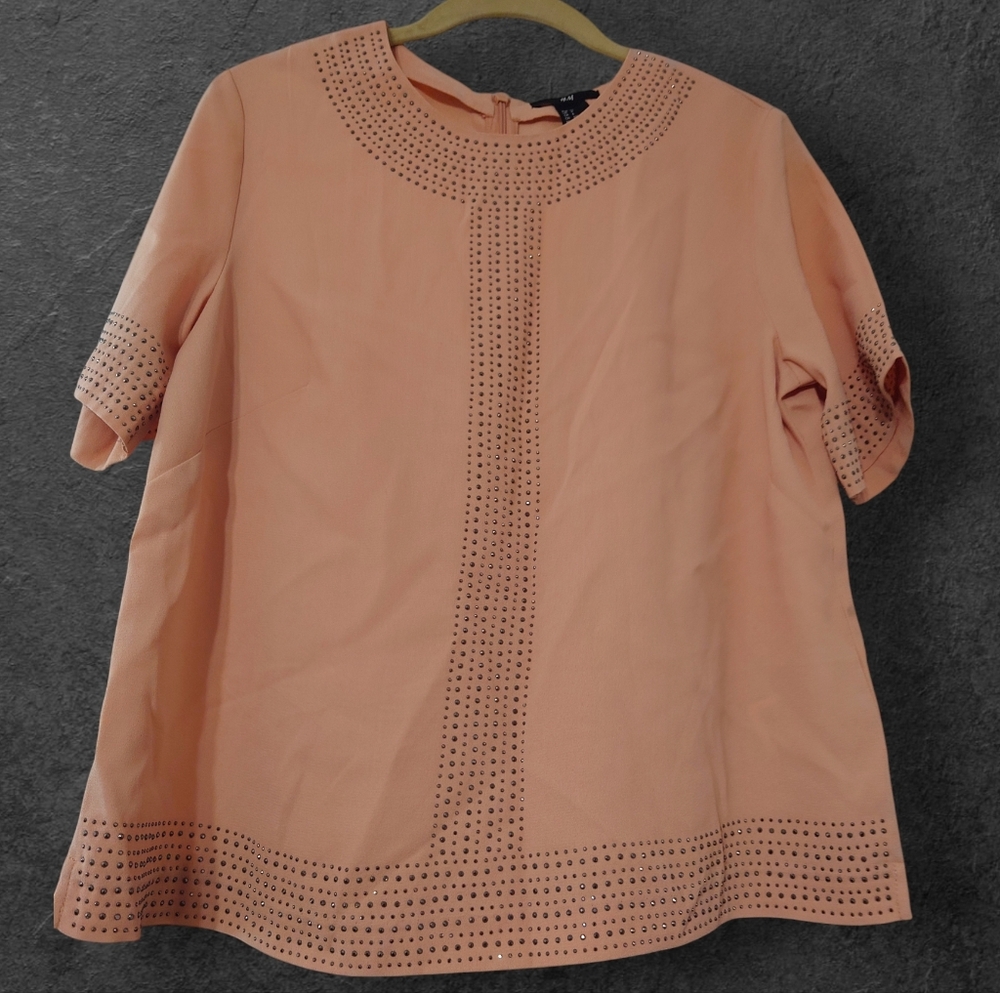 H&M Nude Stud Details Blouse With Short Sleeve